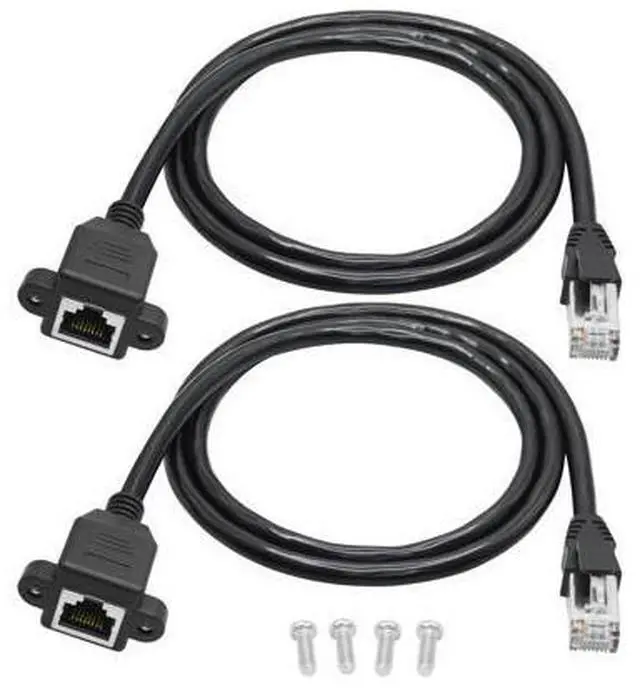 Main image of 2Pcs Cat6 Ethernet Extension Cable 2FT, RJ45 Male to Female Ethernet Panel Mount with Screw Extension Shielded Cable, Compatibility Cat5e, Cat5, for PC, Laptop, Router, Smart TV, Network Switch etc