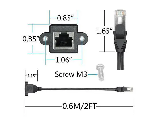 Alt view image 5 of 5 - 2Pcs Cat6 Ethernet Extension Cable 2FT, RJ45 Male to Female Ethernet Panel Mount with Screw Extension Shielded Cable, Compatibility Cat5e, Cat5, for PC, Laptop, Router, Smart TV, Network Switch etc