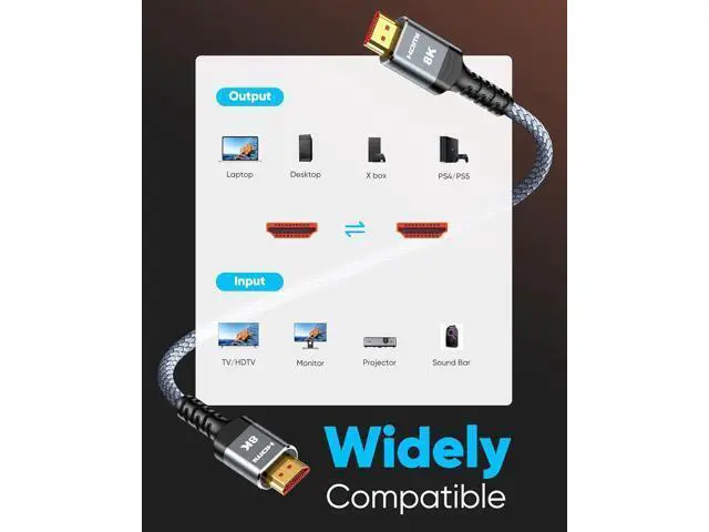 Alt view image 6 of 7 - Vszerda 8K HDMI Cable Long 2.1 30FT/9M, 48Gbps High Speed HDMI 4K120 144Hz Dynamic HDR 10 eARC HDCP 2.2&2.3 Compatible for PS5, Blu-ray Player and Monitor