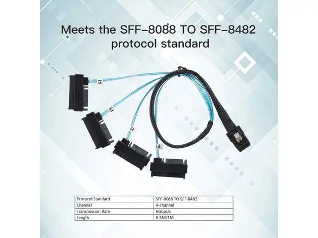 Alt view image 6 of 7 - Vszerda Cable Internal Mini SAS 4X SFF-8087 36Pin Host to SAS Hard Disk SFF-8482 29Pin Target Fanout Cable with IDE Power 100cm