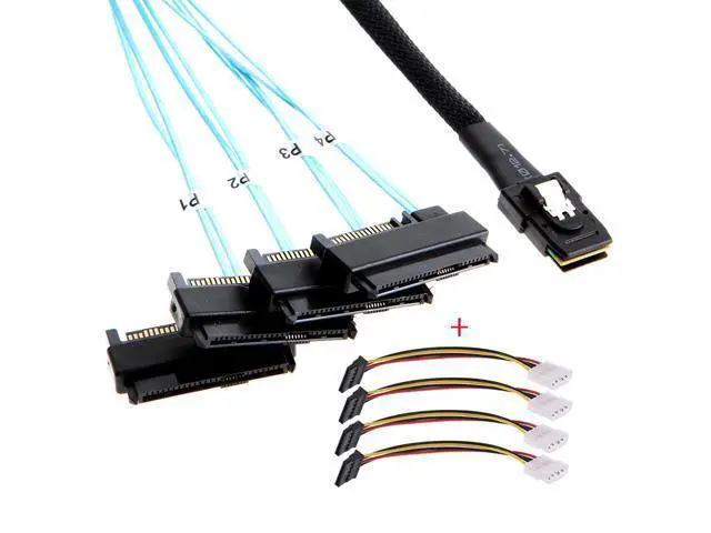 Alt view image 6 of 7 - Vszerda Internal 36 Pin Mini SAS SFF-8087 Host to 4 SFF-8482 Target SAS Hard Disk and SATA Power Cable 50cm