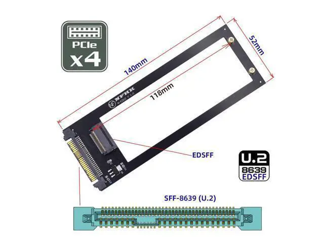Alt view image 3 of 7 - Vszerda SSD Converter U.2 SFF-8639 Host to PCI-E Ruler 1U GEN-Z EDSFF 9.5mm 15mm 25mm Short SSD E1.S with Heat Sink PM9A3 PM9D3 P5801X Carrier Adapter
