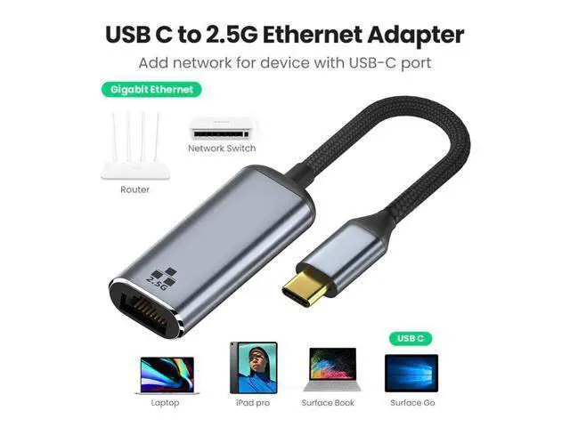 Alt view image 3 of 7 - Vszerda 2.5Gbps 2500Mbps to USB 3.1 Type-C GBE USB-C Gigabit 1000Mbps Ethernet Network LAN Cable Adapter for Desktop Motherboard