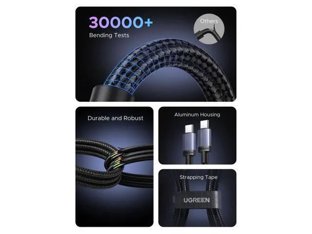 Alt view image 4 of 7 - UGREEN 2-Pack 240W USB C to USB C Cable, Fast Charging USB C Cable for iPhone 17 Pro Max/16/15, Galaxy S25/S24/S23, Pixel 10/9/8, MacBook Pro/Air, ThinkBook, XPS, iPad Pro/Air, Steam Deck, 6.6FT