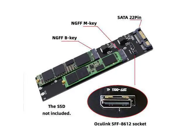 Alt view image 3 of 7 - Vszerda Oculink SFF-8612 8611 to U.2 Kit M-Key to NVME PCIe SSD and NGFF to SATA Adapter for Mainboard