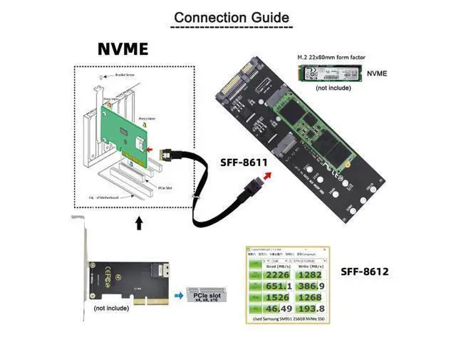 Alt view image 6 of 7 - Vszerda Oculink SFF-8612 8611 to U.2 Kit M-Key to NVME PCIe SSD and NGFF to SATA Adapter for Mainboard