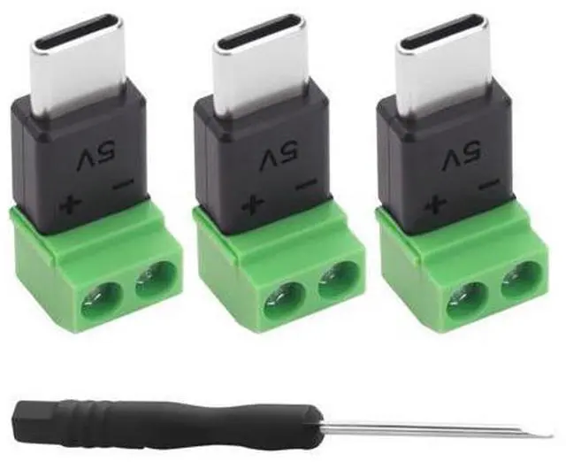 Main image of Vszerda USB Type-C Screw Terminal Adapter, USB C Plug to 2 Pin Solderless Connector, 5V 1.5A USB C Screw Terminal Adapter for Repair Power Charging, 3-Pack