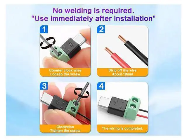 Alt view image 4 of 7 - Vszerda USB Type-C Screw Terminal Adapter, USB C Plug to 2 Pin Solderless Connector, 5V 1.5A USB C Screw Terminal Adapter for Repair Power Charging, 3-Pack