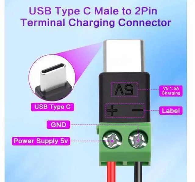 Alt view image 2 of 7 - Vszerda USB Type-C Screw Terminal Adapter, USB C Plug to 2 Pin Solderless Connector, 5V 1.5A USB C Screw Terminal Adapter for Repair Power Charging, 3-Pack