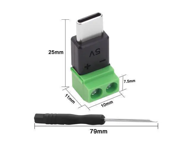 Alt view image 7 of 7 - Vszerda USB Type-C Screw Terminal Adapter, USB C Plug to 2 Pin Solderless Connector, 5V 1.5A USB C Screw Terminal Adapter for Repair Power Charging, 3-Pack