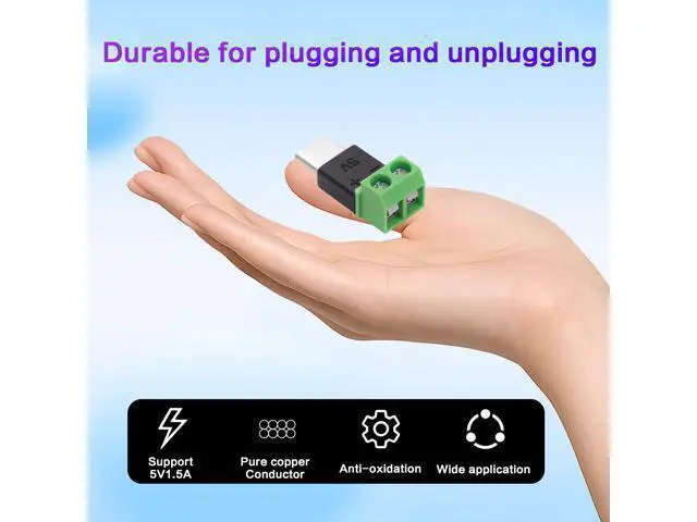 Alt view image 5 of 7 - Vszerda USB Type-C Screw Terminal Adapter, USB C Plug to 2 Pin Solderless Connector, 5V 1.5A USB C Screw Terminal Adapter for Repair Power Charging, 3-Pack