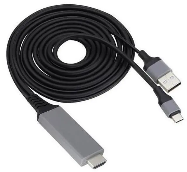 Main image of 2 in 1 MHL USB Type C 3.1 Male & USB 2.0 A Male to HDMI Male 4K@30Hz HDTV Mirroring Video Audio Output Charging Cable Compatible with Android, MacBook, iPad, Thunderbolt 3(2m/Black-USB C)