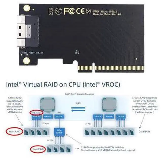 Alt view image 2 of 7 - Vszerda Single External Slimline 74Pin SFF-8654 8X to PCIE4.0 Raid Card VROC Raid0 Hyper Adapter