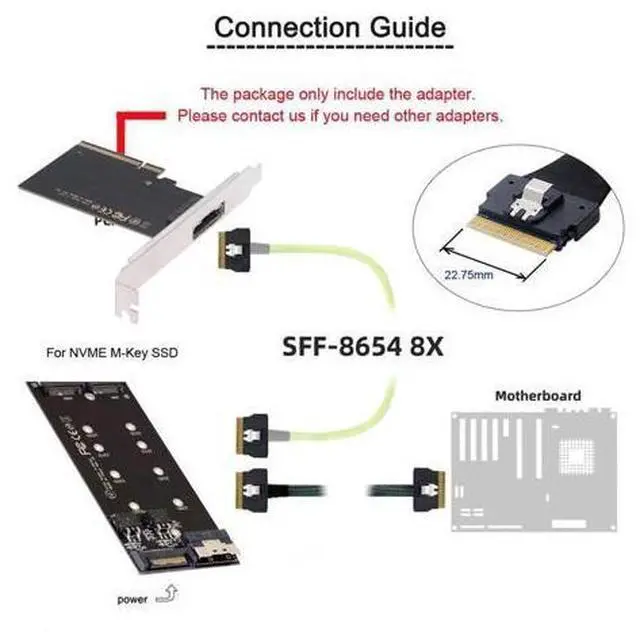 Alt view image 6 of 7 - Vszerda Single External Slimline 74Pin SFF-8654 8X to PCIE4.0 Raid Card VROC Raid0 Hyper Adapter