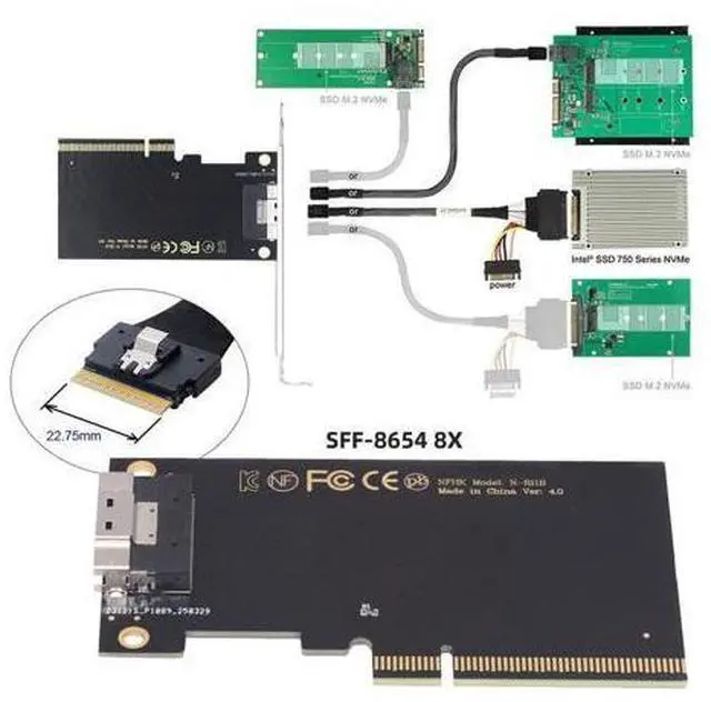 Alt view image 5 of 7 - Vszerda Single External Slimline 74Pin SFF-8654 8X to PCIE4.0 Raid Card VROC Raid0 Hyper Adapter