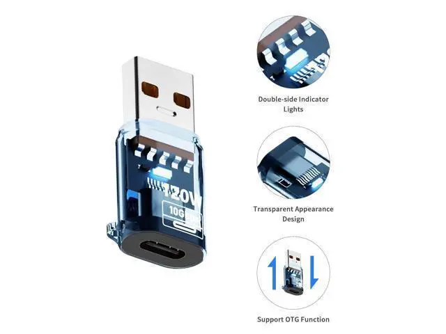 Alt view image 5 of 7 - Vszerda 10Gbps USB C Female to USB Male Adapter 4-Pack,120W Type C to USB A Charger Cable OTG Adapter Compatible for iPhone 11 12 13 14 15 Pro Max, Galaxy Note 10 S20 Plus 20, Earphone, Blue