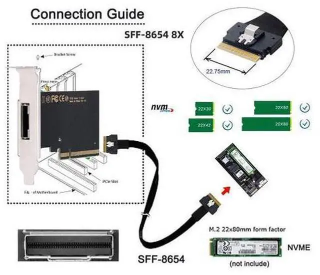 Alt view image 7 of 7 - Vszerda Single External Slimline 74Pin SFF-8654 8X to PCIE4.0 Raid Card VROC Raid0 Hyper Adapter