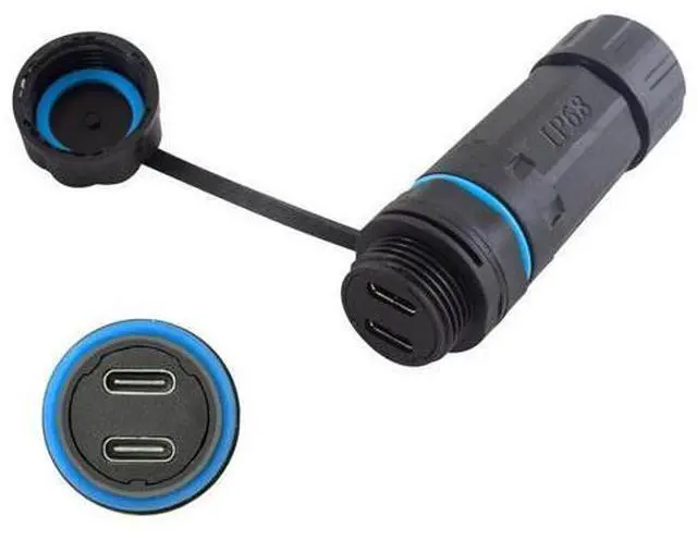Main image of Vszerda 10Gbps Waterproof USB C Connector, 2Port USB C Female to Female Panel Mount Waterproof Connector, 3.1 Type C Extender Passthough Bulkhead Outdoor Charging Data Socket, 1PCS