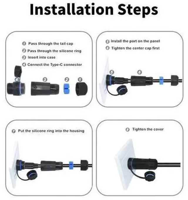 Alt view image 7 of 7 - Vszerda 10Gbps Waterproof USB C Connector, 2Port USB C Female to Female Panel Mount Waterproof Connector, 3.1 Type C Extender Passthough Bulkhead Outdoor Charging Data Socket, 1PCS