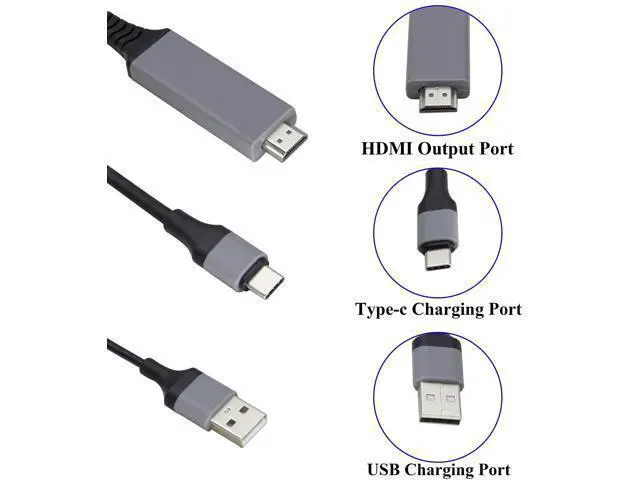 Alt view image 3 of 7 - 2 in 1 MHL USB Type C 3.1 Male & USB 2.0 A Male to HDMI Male 4K@30Hz HDTV Mirroring Video Audio Output Charging Cable Compatible with Android, MacBook, iPad, Thunderbolt 3(2m/Black-USB C)