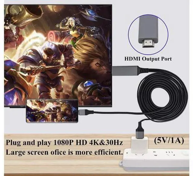 Alt view image 4 of 7 - 2 in 1 MHL USB Type C 3.1 Male & USB 2.0 A Male to HDMI Male 4K@30Hz HDTV Mirroring Video Audio Output Charging Cable Compatible with Android, MacBook, iPad, Thunderbolt 3(2m/Black-USB C)
