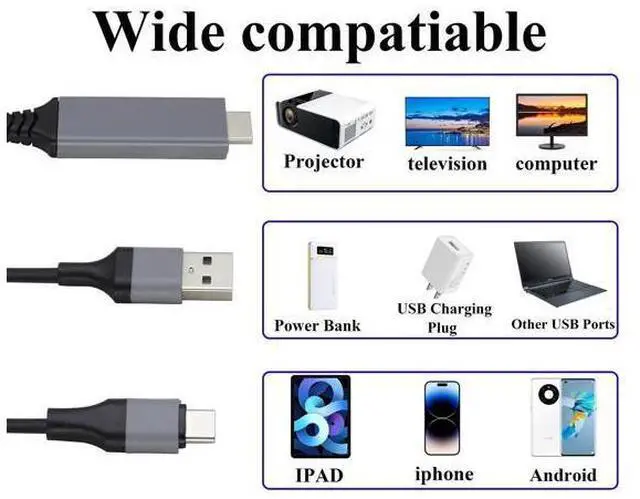Alt view image 7 of 7 - 2 in 1 MHL USB Type C 3.1 Male & USB 2.0 A Male to HDMI Male 4K@30Hz HDTV Mirroring Video Audio Output Charging Cable Compatible with Android, MacBook, iPad, Thunderbolt 3(2m/Black-USB C)