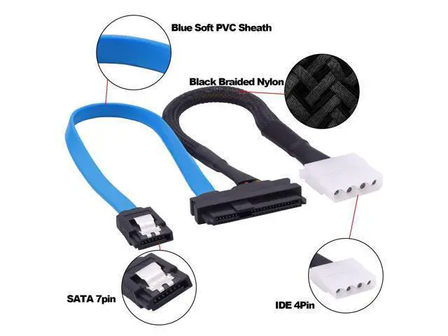 Alt view image 4 of 7 - Vszerda SAS to SATA Extension Cable SFF-8482 SAS 29 Pin to SATA III 3.0 7Pin with IDE 4PIN LP4 Molex Interface Female to Female Cable for Hard Disk Drive Raid -30cm/11.8in 2pcs
