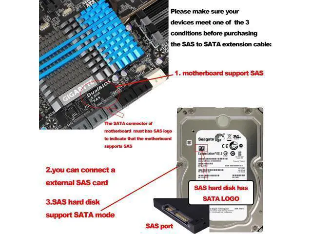 Alt view image 5 of 7 - Vszerda SAS to SATA Extension Cable SFF-8482 SAS 29 Pin to SATA III 3.0 7Pin with IDE 4PIN LP4 Molex Interface Female to Female Cable for Hard Disk Drive Raid -30cm/11.8in 2pcs