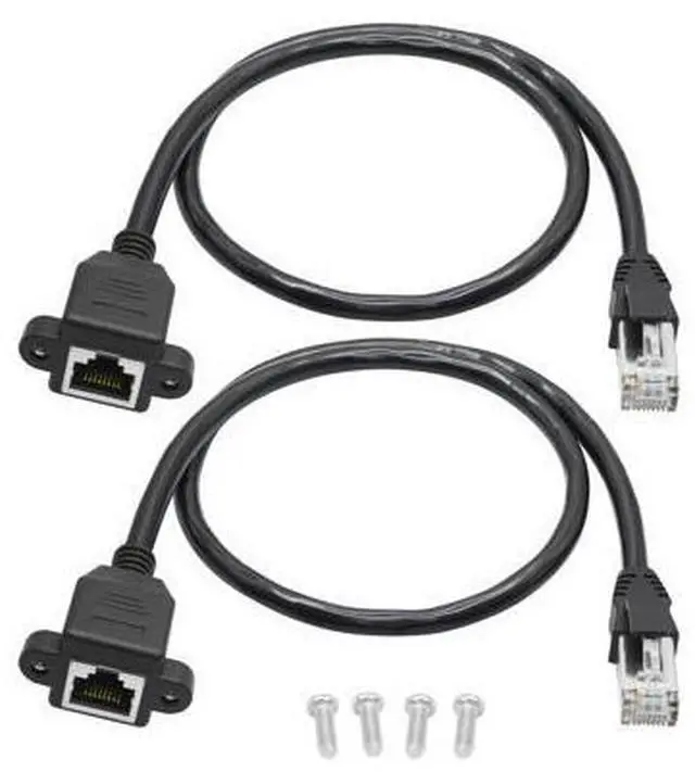 Main image of 2Pcs Cat6 Ethernet Extension Cable 1FT, RJ45 Male to Female Ethernet Panel Mount with Screw Extension Shielded Cable, Compatibility Cat5e, Cat5, for PC, Laptop, Router, Smart TV, Network Switch etc