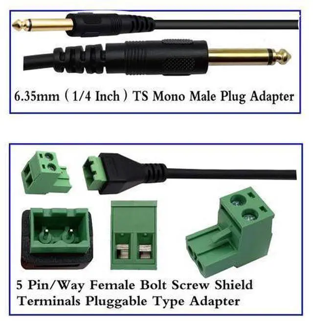 Alt view image 7 of 7 - Vszerda 6.35mm Screw Terminal Block Connector Cable 6.35mm 1/4 Inch Audio Mono Male to 2 Pin/Way Female Bolt Screw Shield terminals Pluggable Microphone Type Adapter Cable30CM/2Packs)(2-Pole/M)
