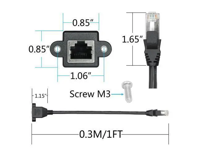 Alt view image 5 of 5 - 2Pcs Cat6 Ethernet Extension Cable 1FT, RJ45 Male to Female Ethernet Panel Mount with Screw Extension Shielded Cable, Compatibility Cat5e, Cat5, for PC, Laptop, Router, Smart TV, Network Switch etc