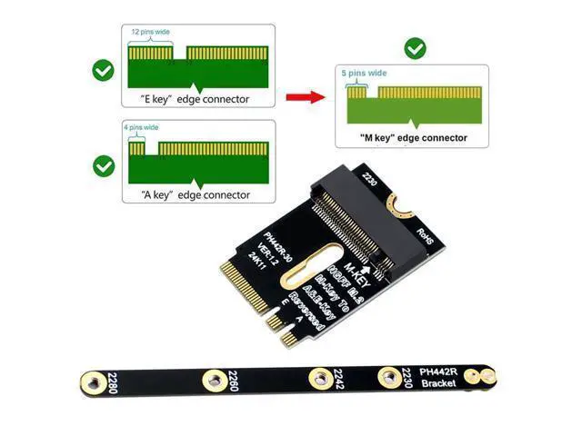 Alt view image 7 of 7 - Vszerda 2230 A+E-Key Male to NVME M-Key Female Extension PCI-E 4.0 Adapter with Bracket for Laptop Mainboard SSD 2280