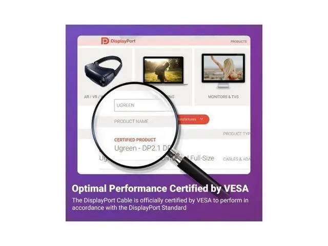 Alt view image 2 of 7 - UGREEN 16K 6.6FT DisplayPort Cable 2.1 DP2.1 40Gbps Support 8K@240Hz 4K@240Hz HDR, HDCP, DSC 1.2a, Braided Display Port Cable Cord Compatible FreeSync G-Sync Video Card Monitor