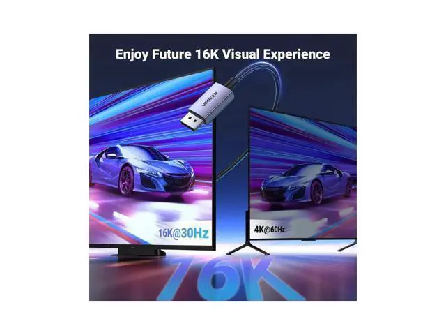 Alt view image 3 of 7 - UGREEN 16K 6.6FT DisplayPort Cable 2.1 DP2.1 40Gbps Support 8K@240Hz 4K@240Hz HDR, HDCP, DSC 1.2a, Braided Display Port Cable Cord Compatible FreeSync G-Sync Video Card Monitor