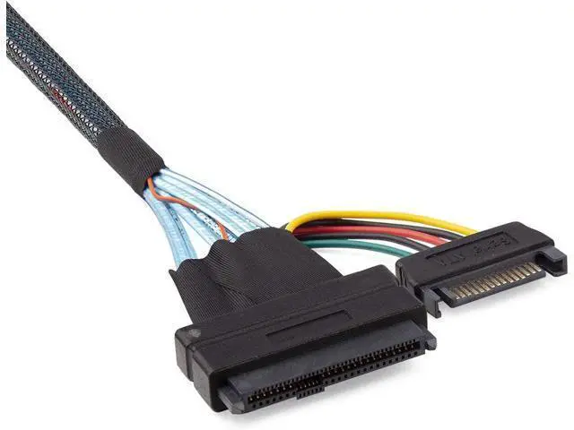 Alt view image 2 of 7 - Vszerda Mini SAS SFF-8643 to U.2 SFF-8639 Cable, PCIe 4.0 X4 85 Ohm with 15-Pin SATA Power for NVMe SSD Hot-Swap, 1m/3.3ft
