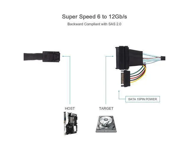 Alt view image 6 of 7 - Vszerda Mini SAS SFF-8643 to U.2 SFF-8639 Cable, PCIe 4.0 X4 85 Ohm with 15-Pin SATA Power for NVMe SSD Hot-Swap, 0.5m/1.6ft