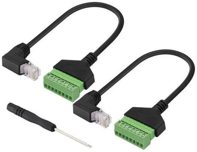 Main image of Vszerda 90 Degree Cat 5 Ethernet Screw Terminal Cable (Down Bend) RJ45 Male to 8-Pin Screw Terminal Extender 8P 8C Crystal to 8-Position Terminal Straight Through Network Extender(2 Pack/30cm/Down)