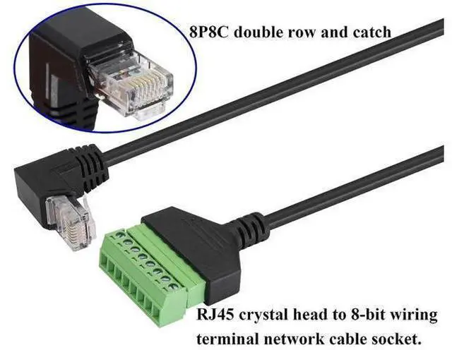 Alt view image 4 of 7 - Vszerda 90 Degree Cat 5 Ethernet Screw Terminal Cable (Down Bend) RJ45 Male to 8-Pin Screw Terminal Extender 8P 8C Crystal to 8-Position Terminal Straight Through Network Extender(2 Pack/30cm/Down)