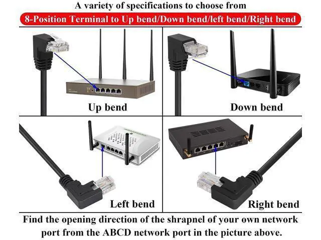 Alt view image 6 of 7 - Vszerda 90 Degree Cat 5 Ethernet Screw Terminal Cable (Down Bend) RJ45 Male to 8-Pin Screw Terminal Extender 8P 8C Crystal to 8-Position Terminal Straight Through Network Extender(2 Pack/30cm/Down)