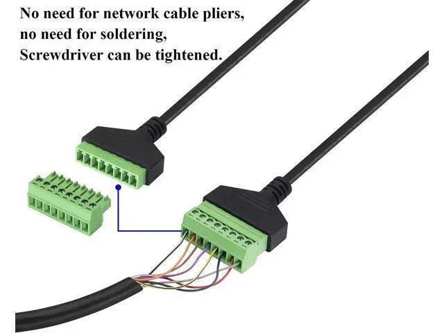 Alt view image 5 of 7 - Vszerda 90 Degree Cat 5 Ethernet Screw Terminal Cable (Down Bend) RJ45 Male to 8-Pin Screw Terminal Extender 8P 8C Crystal to 8-Position Terminal Straight Through Network Extender(2 Pack/30cm/Down)