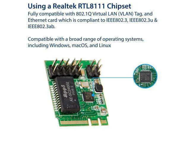 Alt view image 3 of 5 - Vszerda M.2 Gigabit Ethernet Module - GigaLAN 1000BASE-T M.2 A+E Key NIC Modules