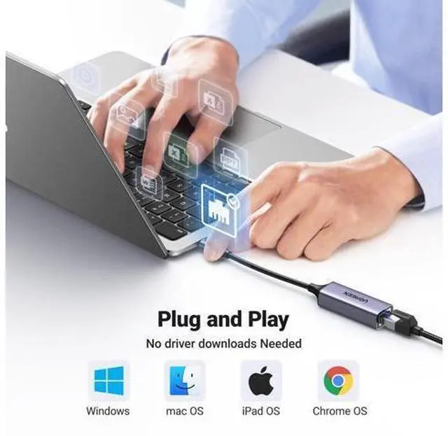 Alt view image 4 of 7 - UGREEN USB C to Ethernet Adapter, Plug and Play 1Gbps Ethernet Adapter, Aluminum Case, (Thunderbolt 4/3 Compatible) to RJ45 Network Dongle, Compatible for MacBook Pro/Air, iPhone 17 Pro/Max, iPad, XPS