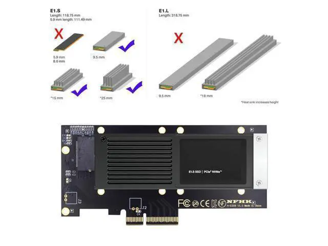 Alt view image 3 of 7 - Vszerda PCI-E 4.0 4X Host Converter to EDSFF GEN-Z NVMe Ruler 1U E1.S 9.5mm 15mm 25mm Thickness Short SSD with Heat Sink PM9A3 PM9D3 P5801X Carrier Adapter