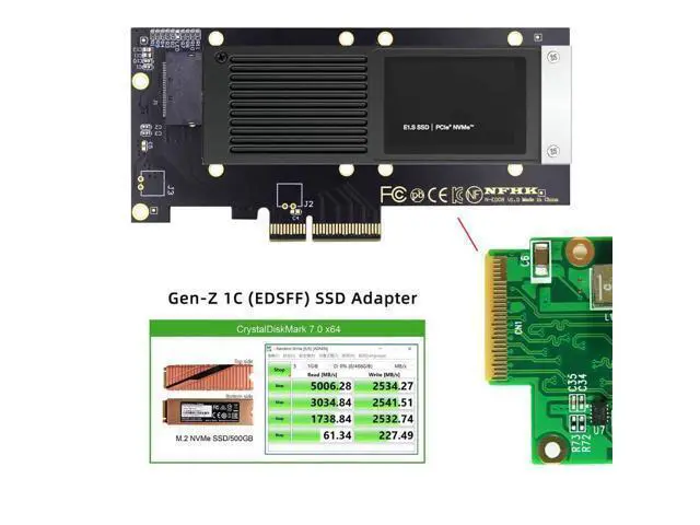 Alt view image 4 of 7 - Vszerda PCI-E 4.0 4X Host Converter to EDSFF GEN-Z NVMe Ruler 1U E1.S 9.5mm 15mm 25mm Thickness Short SSD with Heat Sink PM9A3 PM9D3 P5801X Carrier Adapter