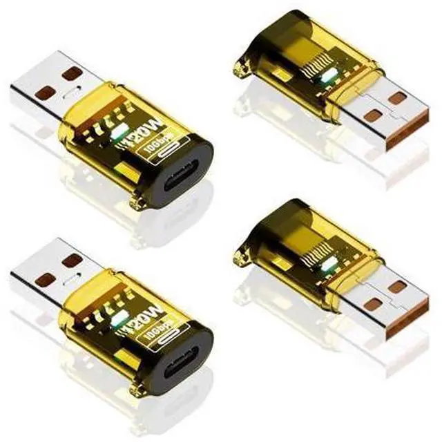 Main image of Vszerda 4Pack 10Gbps USB C Female to USB Male Adapter 120W USB 3.2 Type C to Type A Charger Connector with Double-Side LED Comaptible for iPhone 15 16 Plus Pro Max, Laptop, Charger, Earphone, Yellow