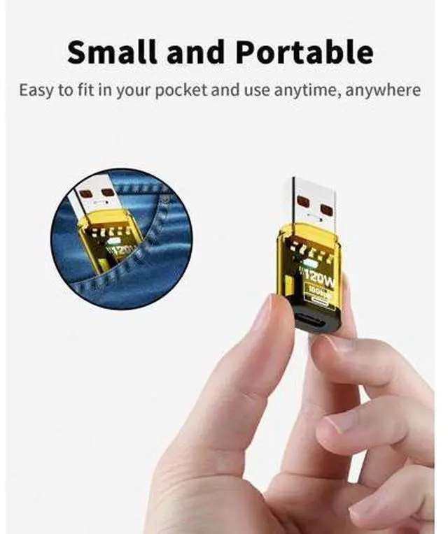 Alt view image 4 of 7 - Vszerda 4Pack 10Gbps USB C Female to USB Male Adapter 120W USB 3.2 Type C to Type A Charger Connector with Double-Side LED Comaptible for iPhone 15 16 Plus Pro Max, Laptop, Charger, Earphone, Yellow