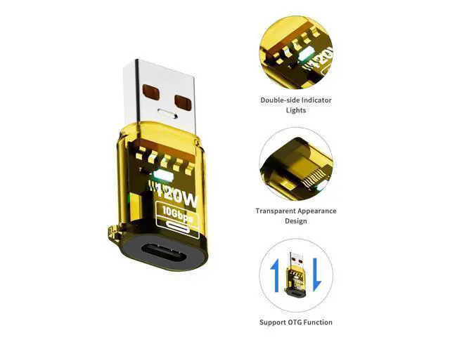 Alt view image 5 of 7 - Vszerda 4Pack 10Gbps USB C Female to USB Male Adapter 120W USB 3.2 Type C to Type A Charger Connector with Double-Side LED Comaptible for iPhone 15 16 Plus Pro Max, Laptop, Charger, Earphone, Yellow