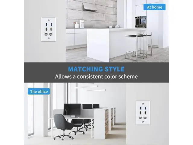 Alt view image 3 of 7 - Vszerda Keystone Wall Plate 6Port for Ethernet HDMI USB Outlet, 2x HDMI + 2x Cat6 RJ45 Ethernet + 2x USB 3.0 Type Female to Female Keystone Face Plate for Cable Wall Plate Cover, White