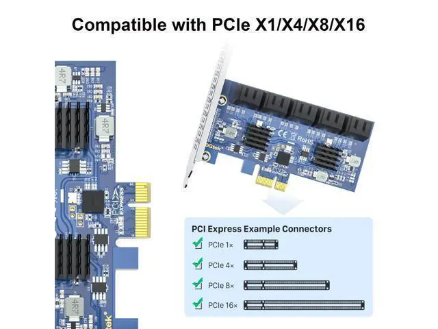 Alt view image 2 of 4 - Vszerda 10 Port PCIe SATA Card, SATA3.0 Expansion Card, X1, with 10 SATA Cable, Support SSD and HDD