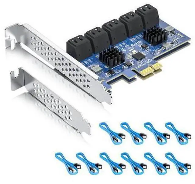 Main image of Vszerda 10 Port PCIe SATA Card, SATA3.0 Expansion Card, X1, with 10 SATA Cable, Support SSD and HDD